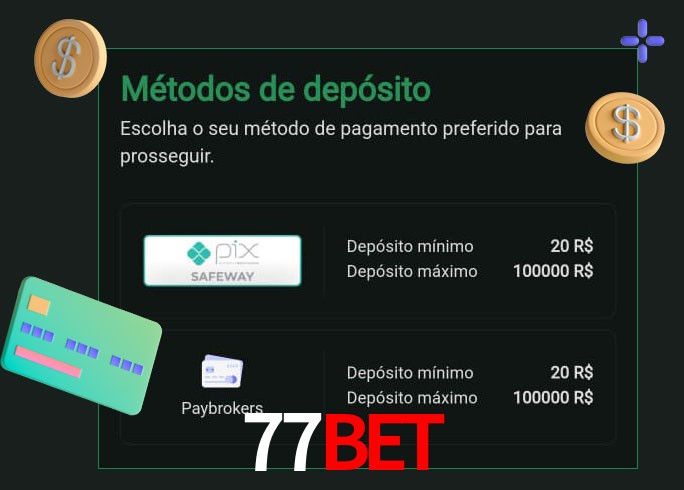 O cassino 77Bet oferece uma grande variedade de métodos de pagamento